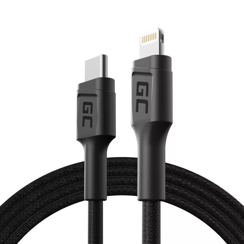 Green Cell PowerStream KABGC07 USB-C-auf-Lightning-Kabel, 1 m, PD, Apple MFi, schwarz