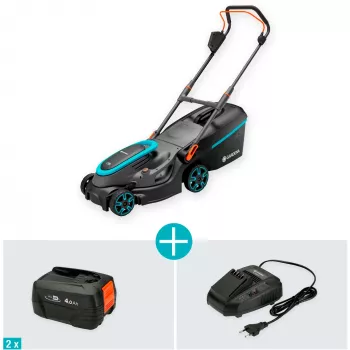 Akku-Rasenmäher PowerMax 37/36V P4A Ready-To-Use Set, 36 Volt (2x18V) (schwarz/grau, 2x Li-Ionen-Akku 4,0Ah, POWER FOR ALL ALLIANCE)