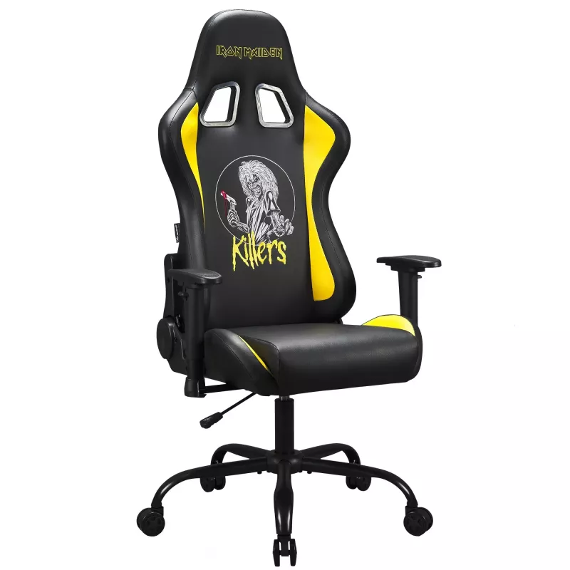 Subsonic SA5609-IM1 Pro Iron Maiden Killers Gaming-Stuhl, 3D-Armlehnen, Kunstleder, Neigung 90°–135°, 120 kg, Schwarz mit gelber Stickerei
