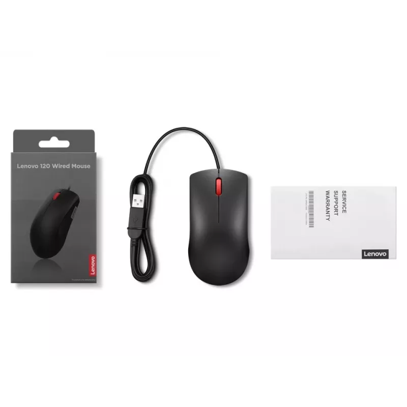 Lenovo 120 GY51L52636 kabelgebundene optische Maus, USB-A, 3 Tasten, 1,5 m Kabel, schwarz