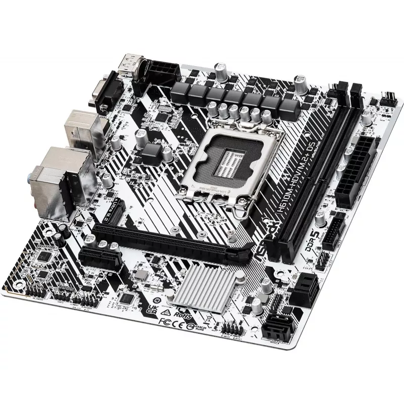 ASRock H610M-HDV/M.2+ D5 Mainboard, Intel H610, LGA 1700, Micro-ATX, 2x DDR5 DIMM (max. 96 GB), PCIe 4.0 x16, 1x M.2, 4x SATA III, HDMI, DisplayPort, VGA, USB-C 3.2 Gen 1, Gigabit-LAN