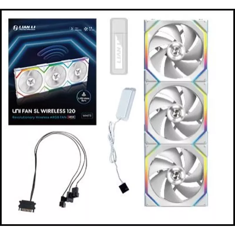 Lian Li UNI FAN SL Wireless 120 ARGB PWM Gehäuselüfter, 120 mm, 3er-Pack inkl. Controller, weiß