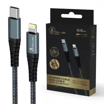 Kabel Extralink Smart Life 27W USB-C auf Lightning 100 cm TPE 9V 3A schwarz