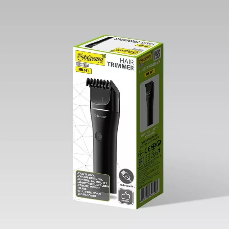 Kabelloser Haartrimmer Maestro MR-641, Keramikklinge, USB-aufladbar, 1200 mAh, 45×155×30 mm