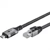 Ethernet-Kabel USB-C 3.2 Gen2 Stecker > RJ-45 Stecker, LAN-Adapter schwarz/Silber, 2 Meter, geflochtener Textilmantel