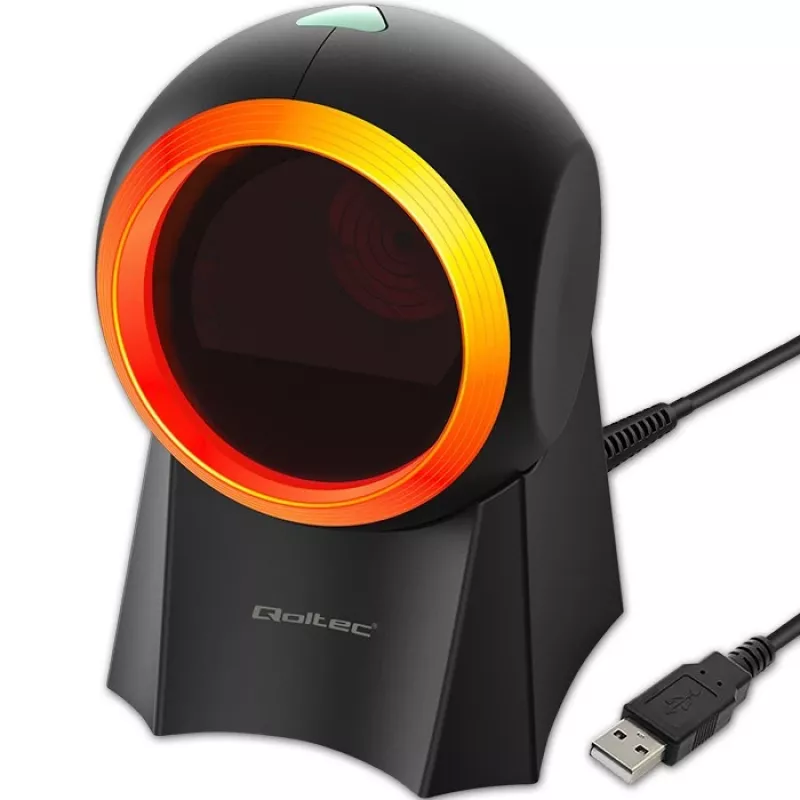 Qoltec 50857 kabelgebundener Tisch-Barcodescanner, 1D/2D, QR, USB, 1,75 m Kabel