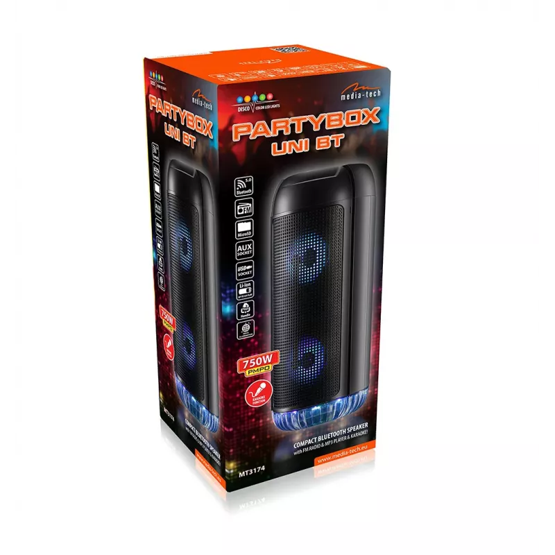 PartyBox UNI kabelloser Lautsprecher mit Mikrofon und Karaoke-Funktion Bluetooth 5.0 MT3174