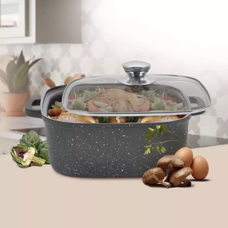 Topf mit Deckel Maestro MR-2828, 28 cm Ø, 8,0 L, antihaftbeschichtet, für Gasherde, quadratisch schwarz