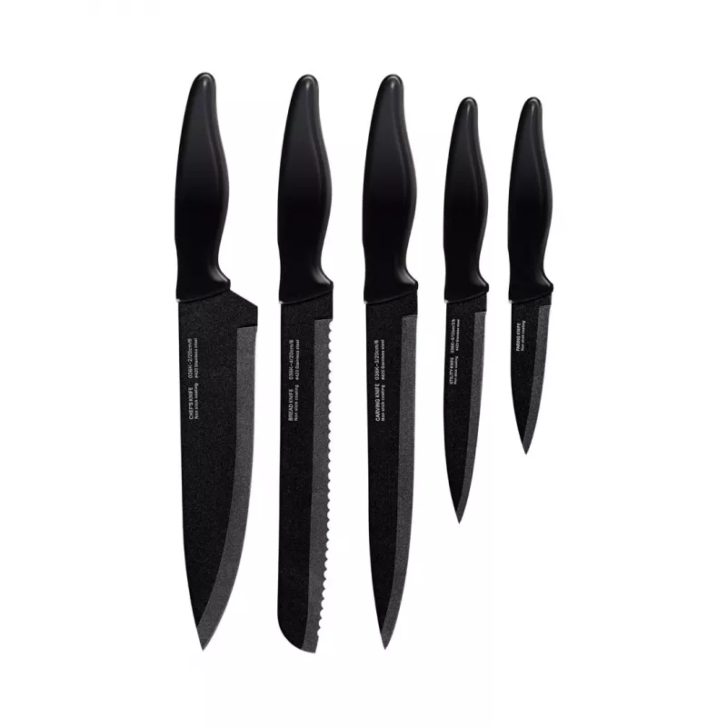 Smile Sns-3 Tacoma Küchenmesser-Set 5-teilig, Edelstahl, Antihaftbeschichtung, rund, schwarz