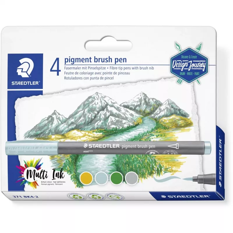 Staedtler Design Journey 371 BK4-2 Pigment-Pinselstift-Set, Lake Colors, 4-teilig