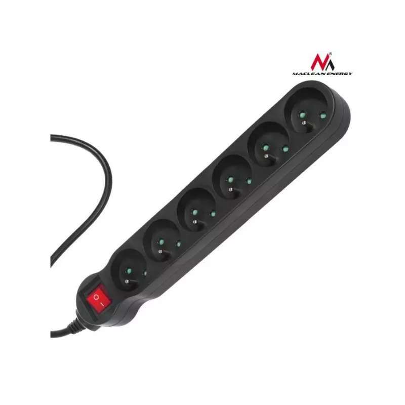Power Extension Maclean MCE187 3m 6 AC Outlets Indoor Schwarz