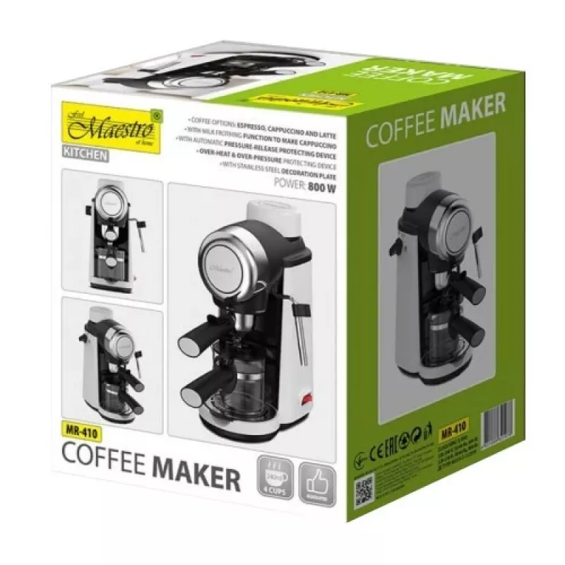 Maestro MR-410 Espressomaschine mit Milchaufschäumer, 800 W, 3,5 bar, 240 ml Wassertank