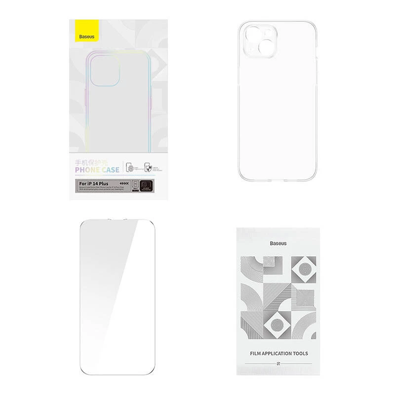 Schutzhülle Baseus Crystal Series für iPhone 14 Plus mit gehärtetem Glasrücken