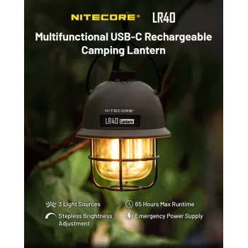 USB-betriebene Campinglaterne Nitecore LR40 100 lm Oliv