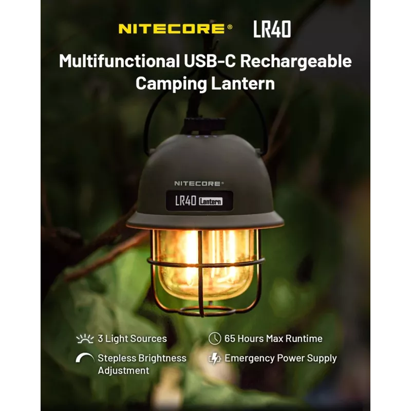 USB-betriebene Campinglaterne Nitecore LR40 100 lm Oliv
