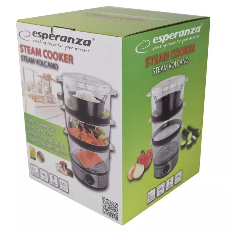 Esperanza Steam Volcano EKG009 Dampfgarer, 3 Körbe, 400 W