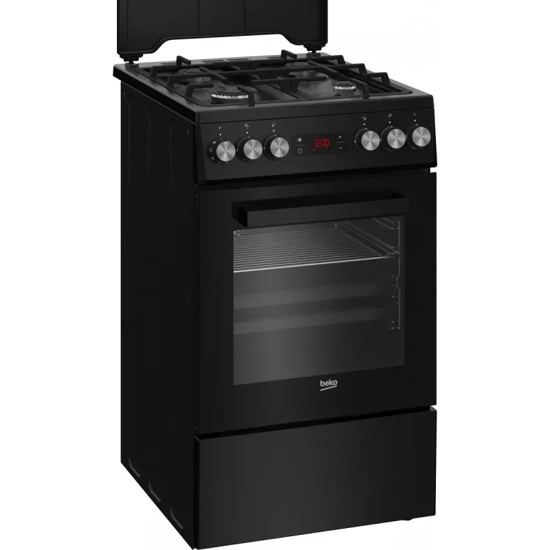 Freistehender Herd BEKO FSM52331DBDS, Gaskochfeld 4 Brenner (2900/2000/2000/1000 W), Elektrobackofen 60 L, 60 cm, Energieeffizienzklasse A, schwarz