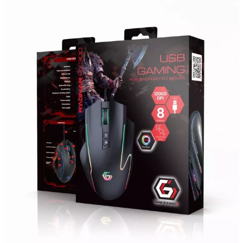 Gembird RAGNAR RX300 Optische Gaming-Maus, RGB, 12000 DPI, 8 Tasten