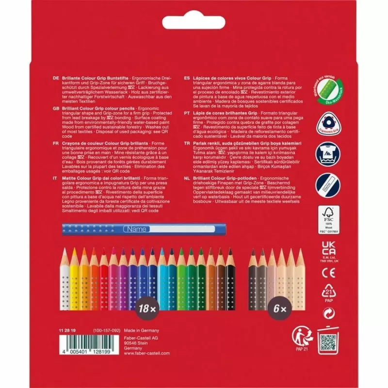 Faber-Castell 112819 Grip Skin Tones Buntstifte, 18+6