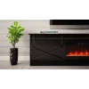 TV-Ständer mit Kamin Cama Meble GRANERO Modell – 200 x 56,7 x 35 cm, Schwarz/Schwarz glänzend, 2 Türen, 2 Regale, Schiebetüren, MDF/Spanplatte