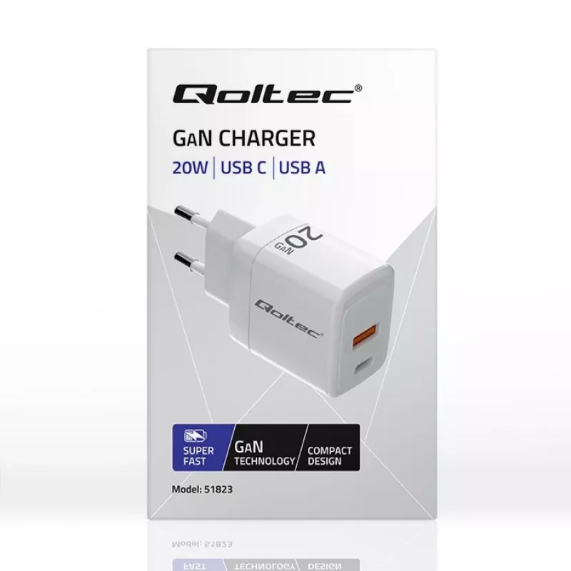GaN-Ladegerät QOLTEC 51823 20W USB-Netzteil, 5V/20V Ausgang