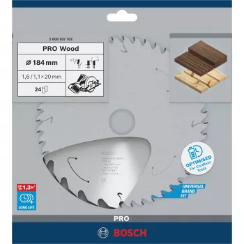 Bosch 2608837702 PRO Wood Cordless Kreissägeblatt, Ø 184 mm, 24 Zähne, 20 mm Bohrung