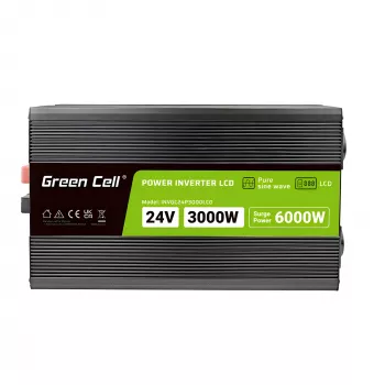 Auto-Wechselrichter Green Cell INVGC24P3000LCD 24V 3000W Reiner Sinus, 230V 50Hz, LCD, Typ F