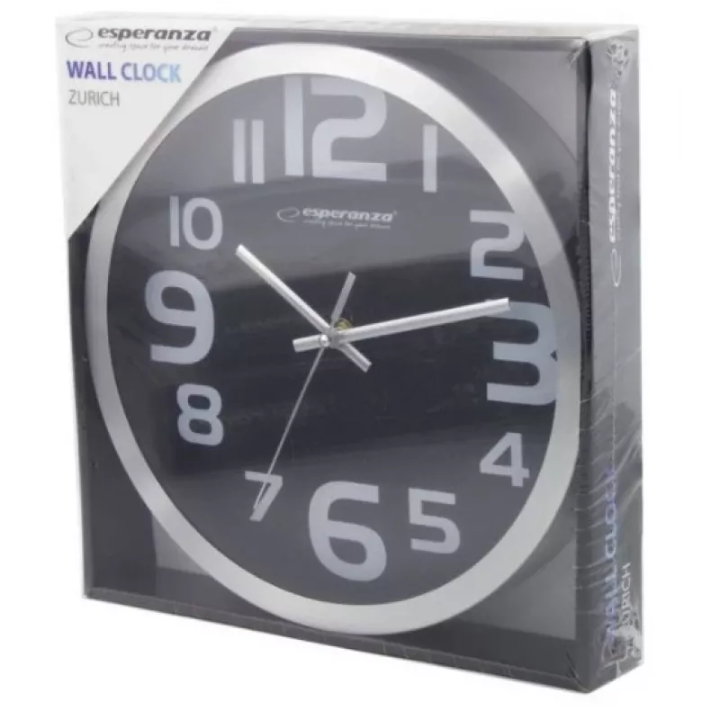 Wanduhr Esperanza EHC013K Zurich Schwarz Quarz Oval 25 cm, Aluminiumrahmen, 4 cm dick