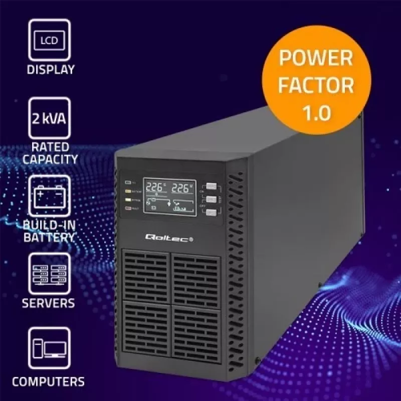 Qoltec 52281 USV (unterbrechungsfreie Stromversorgung) Doppelwandlung (Online) 2 kVA 2000 W 3 AC-Ausgänge