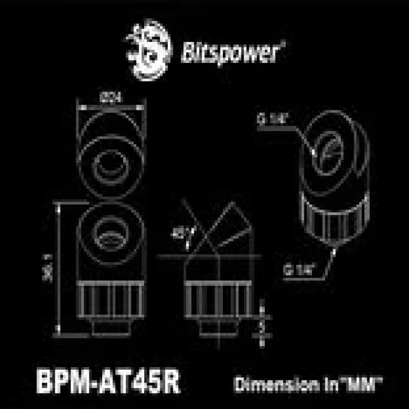 Bitspower Artemis BPM-AT45R-PG 45-Grad-Fitting, drehbar, platingrau