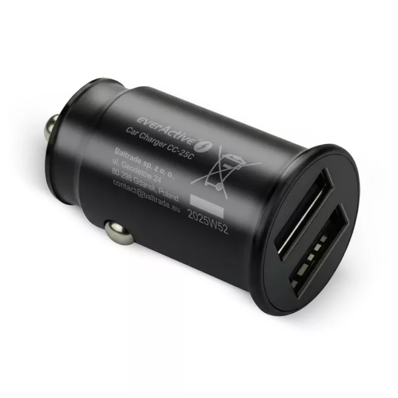 everActive CC-25C Kfz-Ladegerät, 2x USB 12 W, mit USB-C-Kabel