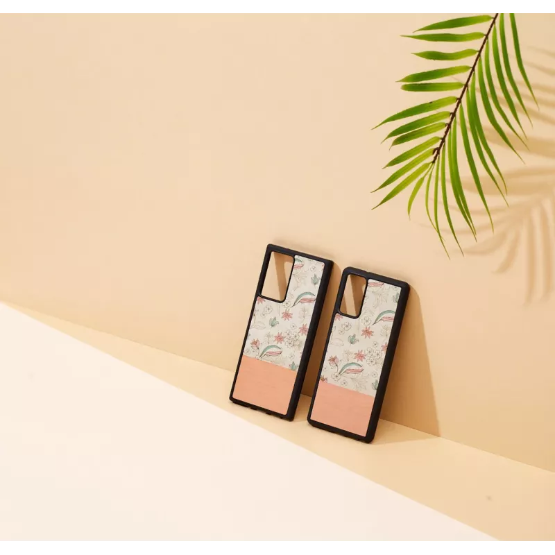 Handyhülle Mann und Holz für Samsung Galaxy Note 20 — Rosa Blume auf Schwarz