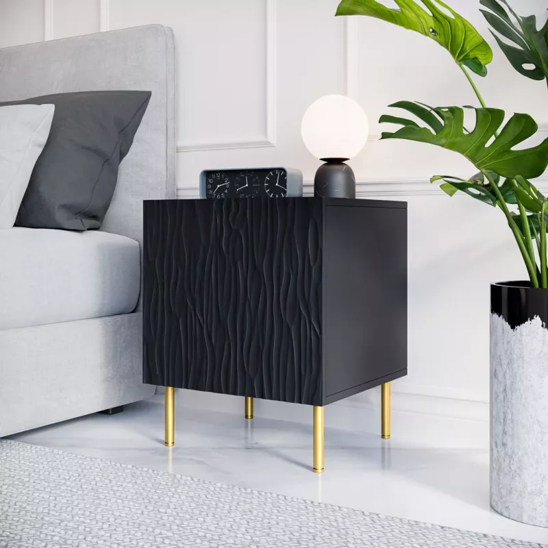 Nachttisch-Set 2 Stk. cama meble JUNGLE — 53,5×40,5×44 cm, schwarz matt MDF/Spanplatte, goldene Beine