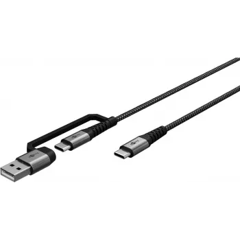 USB-C-Ladekabel WENTRONIC Goobay 2in1, 2 m, extra strapazierfähig, Space Grey/Silber