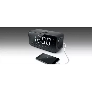 Weckerradio Muse M-192 CR — Digitaluhr, FM-Tuner, 1,8-Zoll-LED-Anzeige, schwarzes Holz, AC 100–240V, AAA-Backup