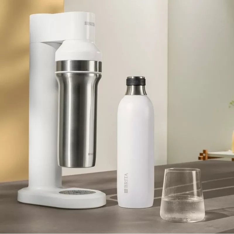 Brita sodaTRIO 1046735 Karbonisiererflasche, Edelstahl, 1 l, weiß