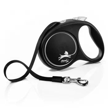 Flexi Black Design M, Rollleine mit Band, 5 m, für mittelgroße Hunde (10–25 kg), max. Belastung 20 kg