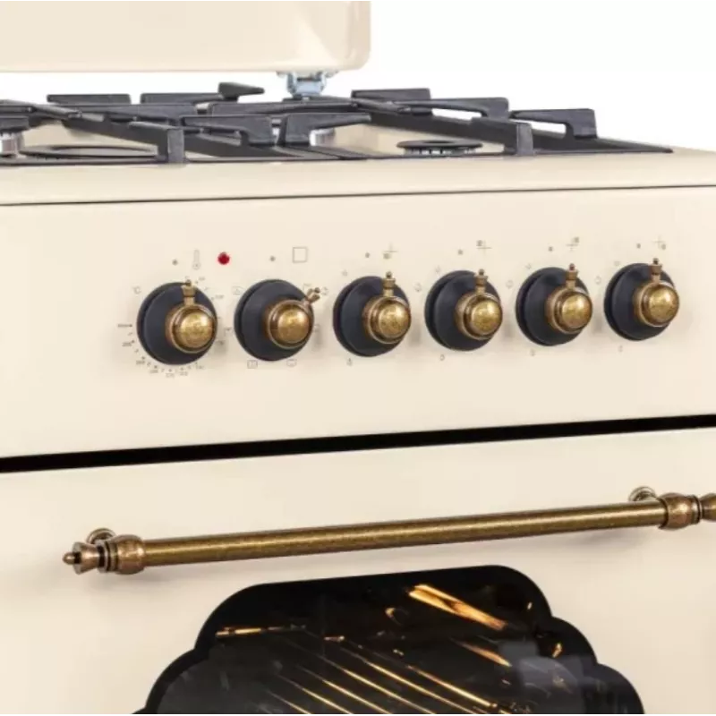 Gas-Elektroherd MPM MPM-56-KRM-14, 56 cm, 4 Gasbrenner, Elektrobackofen, creme