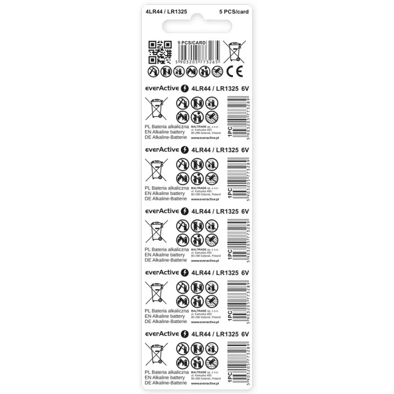 everActive 4LR44 6 V Alkaline-Batterie, 5 Stück (4LR44BL5)