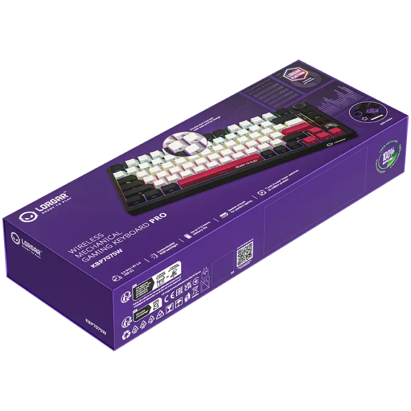 LORGAR KBP7075W kabellose mechanische 75-%-Gaming-Tastatur, Schwarz/Rot, EN