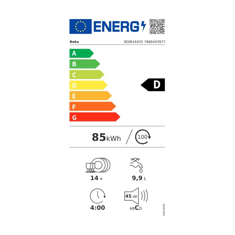 BEKO Einbau-Geschirrspüler BDIN16435, Energieklasse D, SelfDry, Led-Spot