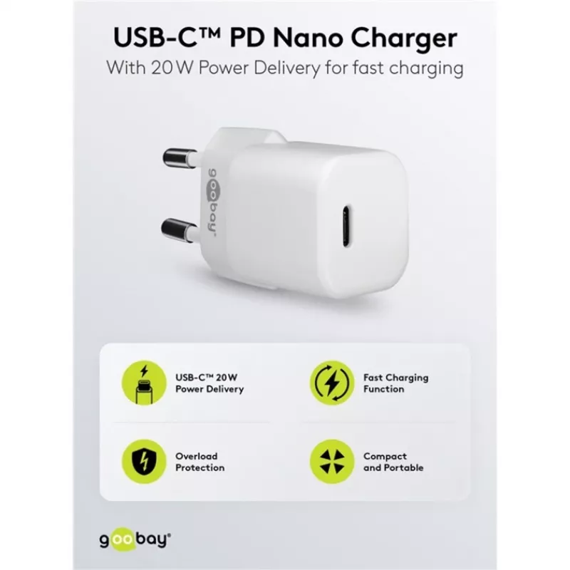 Goobay Universelles schwarzes AC-Schnellladegerät für den Innenbereich 65403 USB Type-C 110-240V