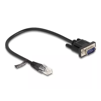 Delock RS-232-Serienkabel, RJ45-Stecker auf D-Sub 9-Stecker, 30 cm, Schwarz
