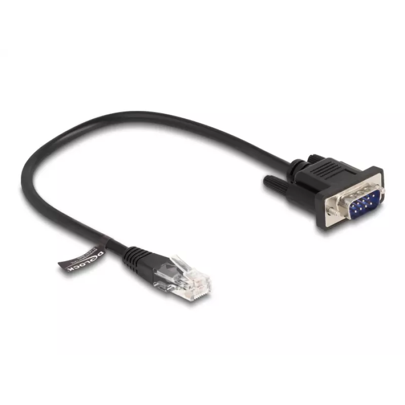 Delock RS-232-Serienkabel, RJ45-Stecker auf D-Sub 9-Stecker, 30 cm, Schwarz