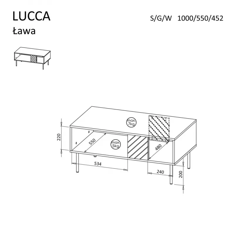 Couchtisch Cama Meble LUCCA 1000×550×460 mm rechteckig schwarz