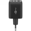 USB-C Fast Charger Nano, PD, GaN, 65 Watt, USB-C Braided Kabel (schwarz, 1x USB-A, 2x USB-C PD, Quick Charge 3.0, 1 Meter Kabel)