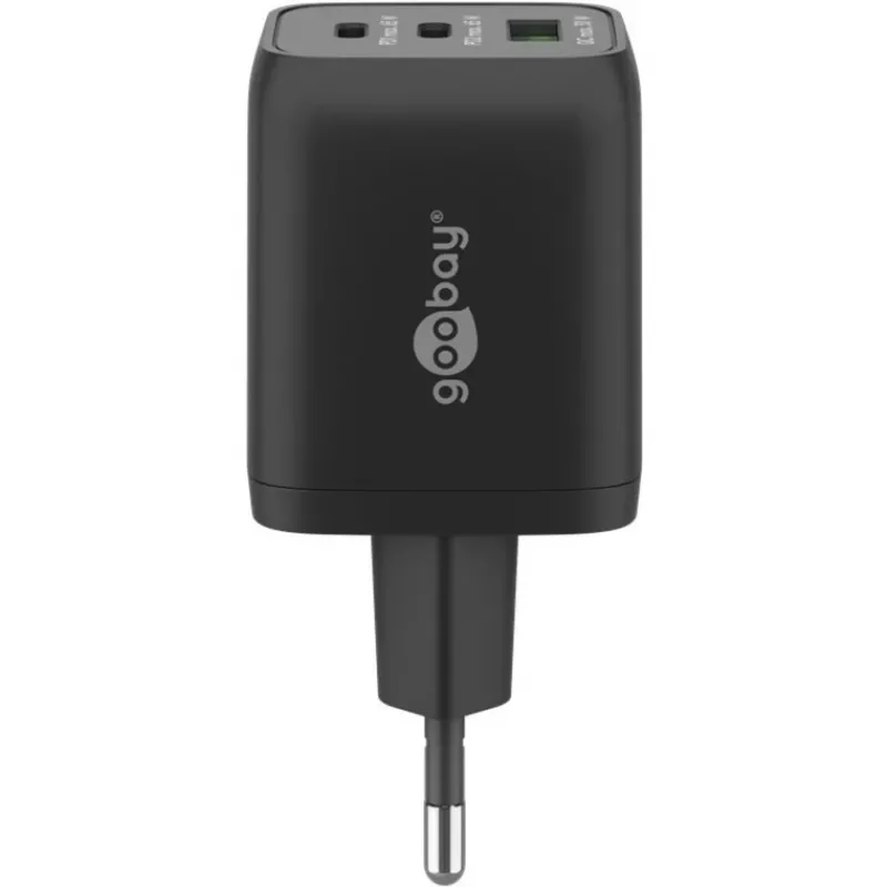 USB-C Fast Charger Nano, PD, GaN, 65 Watt, USB-C Braided Kabel (schwarz, 1x USB-A, 2x USB-C PD, Quick Charge 3.0, 1 Meter Kabel)