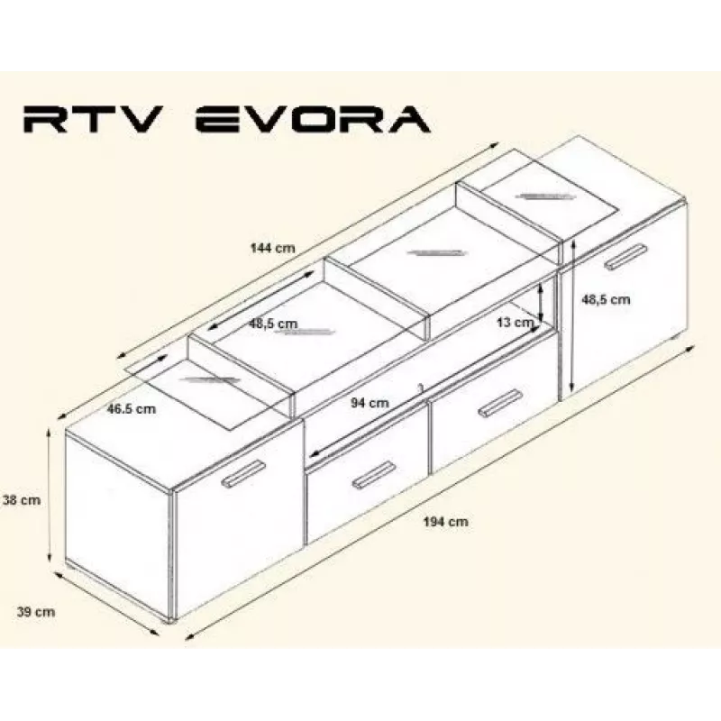Cama TV-Ständer EVORA 200 plum tree/schwarz glänzend