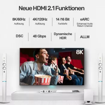 HDMI-Kabel Unitek C138W 2 m — HDMI 2.1, 48 Gbit/s, 4K/120Hz, HDR10 & Dolby Vision, ARC, vergoldete Anschlüsse