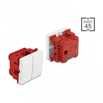 DeLOCK Easy 45 Wippschalter 2-fach, 45 x 45 mm, Weiß, 250 V AC 10 A